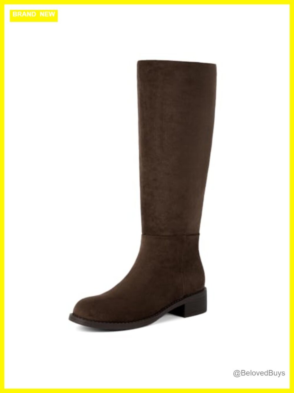 Faux Suede Knee High Boots Low Block Heel Round Toe Tall Riding Boots